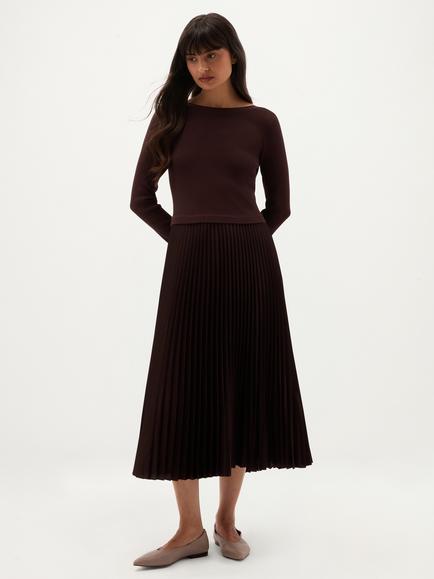 Hobbs Lucinda Knitted Pleated Dress, Brown, Brown