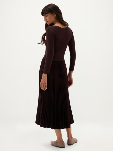 Hobbs Lucinda Knitted Pleated Dress, Brown - view 2, Brown