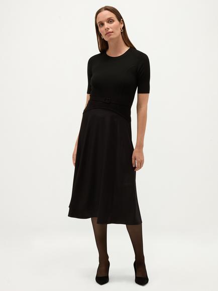 Hobbs Nadia Knitted Fit and Flare Midi Dress, Black, Black