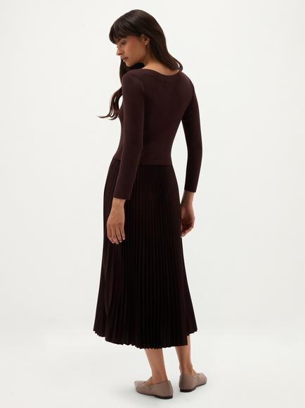 Hobbs Petite Lucinda Knitted Pleated Dress, Brown - view 2, Brown