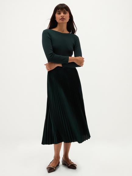 Hobbs Petite Lucinda Knitted Pleated Dress, Dark Fir Green, Dark Fir Green