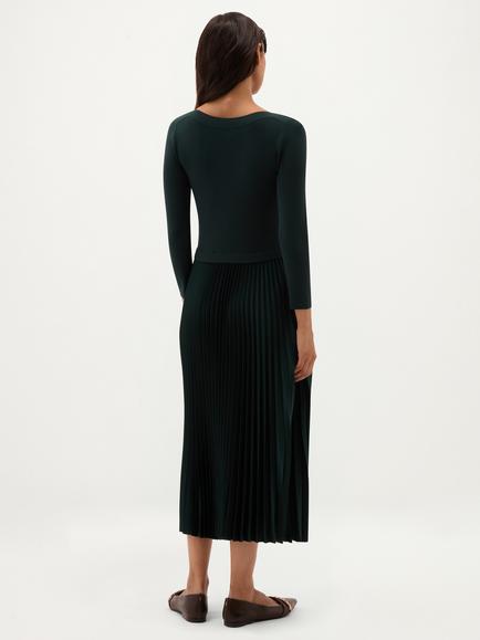 Hobbs Petite Lucinda Knitted Pleated Dress, Dark Fir Green - view 2, Dark Fir Green