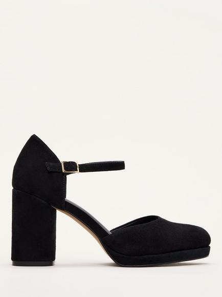 Phase Eight Suede Block Heel Shoes, Black, Black
