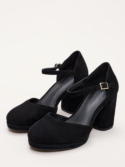 Phase Eight Suede Block Heel Shoes, Black - view 2, Black