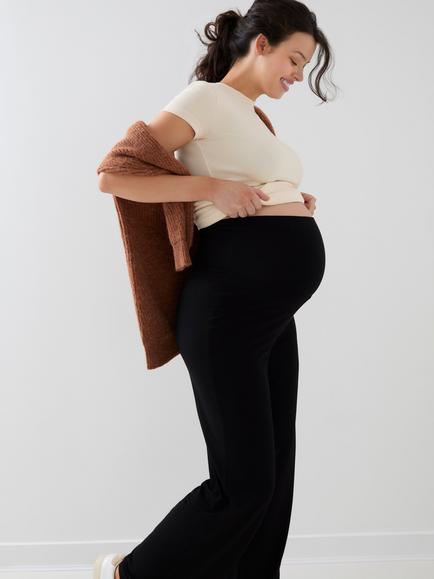 JoJo Maman Bébé Maternity Jersey Wide Leg Trousers, True Black - view 2, True Black