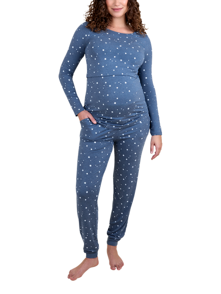 JoJo Maman Bébé Star Maternity & Nursing Pyjama Set, Navy, Navy