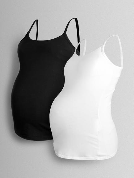 JoJo Maman Bébé Maternity and Nursing Vest, Pack of 2, Black/White, Black