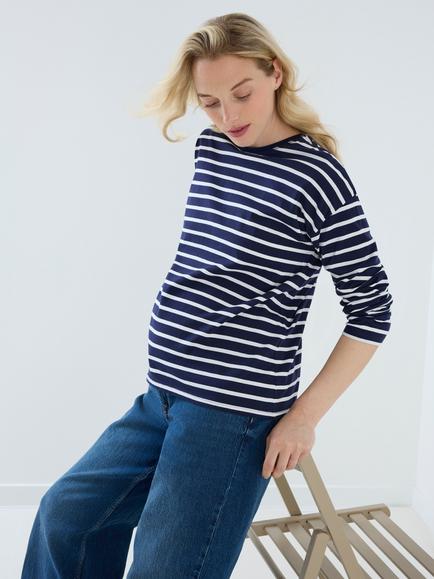 JoJo Maman Bébé Maternity Striped T-Shirt, Navy, Navy