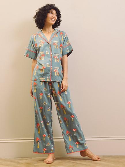 Their Nibs Mushroom Cotton Voile Oversize Pyjama Set, Charcoal, Charcoal