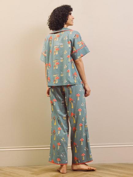 Their Nibs Mushroom Cotton Voile Oversize Pyjama Set, Charcoal - view 2, Charcoal