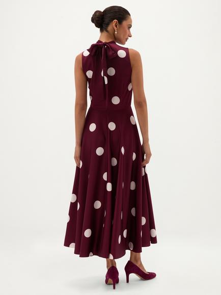 Hobbs Mia Petite Spot Fit and Flare Midi Dress, Purple - view 2, Purple