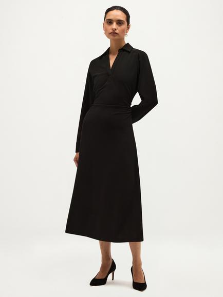 Hobbs Petula Crease-Resistant Collared Jersey Dress, Black, Black