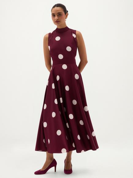 Hobbs Mia Spot Fit and Flare Midi Dress, Purple, Purple