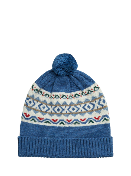 Trotters Kids' Frankie Fairisle Beanie Hat, Blue Multi - view 2, Blue Multi