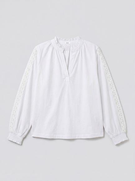 NRBY Olivia Cotton V-Neck Long Sleeve Blouse, White - view 2, White