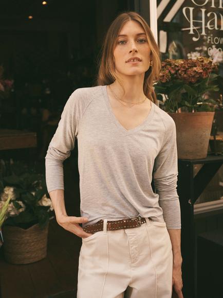 NRBY Wanda Viscose V-Neck Top, Light Grey