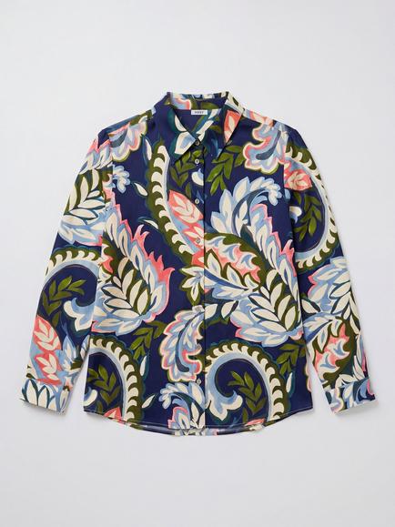 NRBY Chiara Silk Paisley Print Shirt, Blue - view 2, Blue
