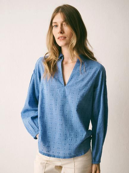 NRBY Mara Textured Cotton Shirt, Azure Blue