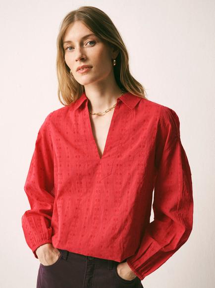 NRBY Mara Textured Cotton Shirt, Red