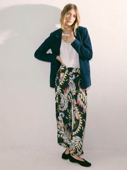 NRBY Mimi Silk Paisley Print Harem Trousers, Blue, Blue