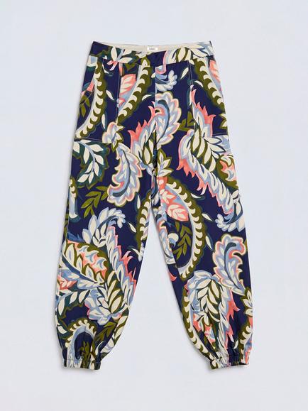 NRBY Mimi Silk Paisley Print Harem Trousers, Blue - view 2, Blue