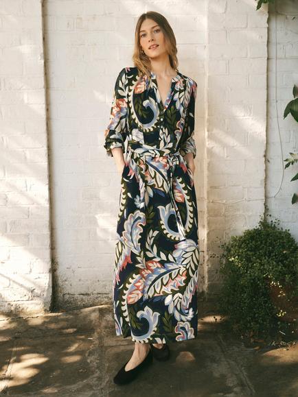NRBY Keisha Silk Paisley Print Maxi Dress, Blue, Blue