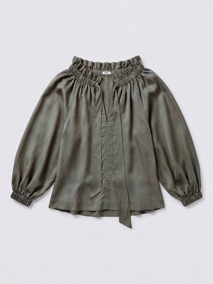 NRBY Lenni Silk Twill Balloon Sleeve Top - view 2, Khaki