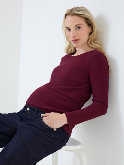 JoJo Maman Bébé Ribbed Maternity & Nursing Top, Pack of 2, Wine - view 2, Wine