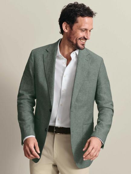 Charles Tyrwhitt Slim Fit Single Breasted Linen Cotton Blend Blazer, Green, Green