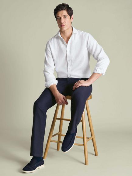 Charles Tyrwhitt Slim Fit Linen Cotton Blend Chinos, Navy - view 2, Navy