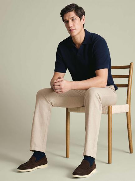 Charles Tyrwhitt Slim Fit Linen Cotton Blend Chinos, Stone - view 2, Stone