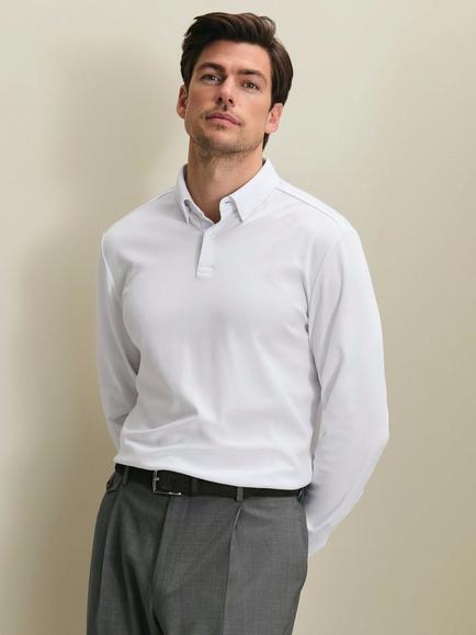 Charles Tyrwhitt Cotton Long Sleeve Polo Top, White, White