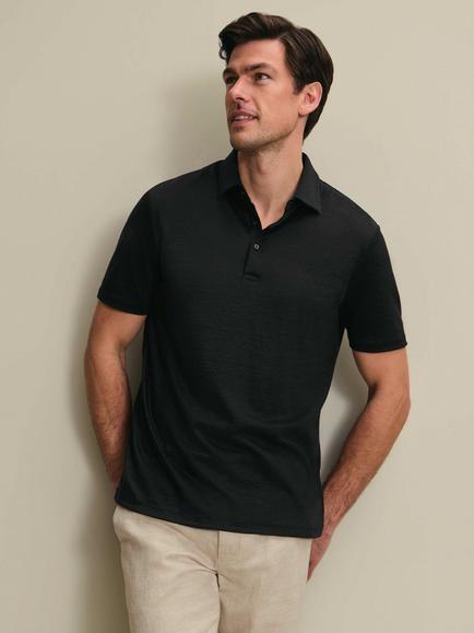 Charles Tyrwhitt Pure Linen Short Sleeve Polo Shirt - view 2, Black