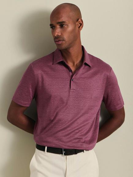 Charles Tyrwhitt Pure Linen Short Sleeve Polo Shirt, Dusty Pink