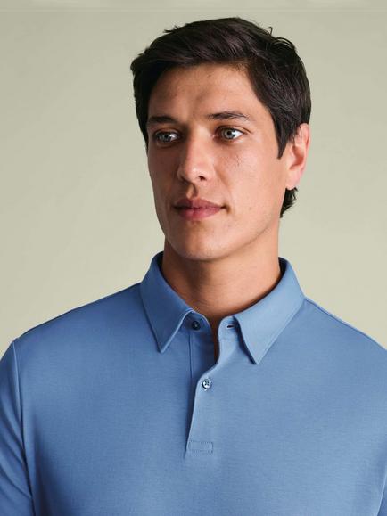 Charles Tyrwhitt Cotton Polo Top, Cornflower Blue - view 2, Cornflower Blue