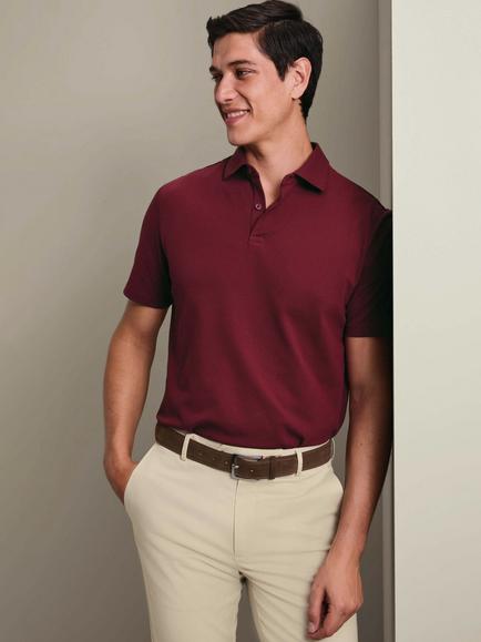 Charles Tyrwhitt Stretch Cotton Blend Regular Fit Short Sleeve Smart Pique Polo Shirt, Maroon Red