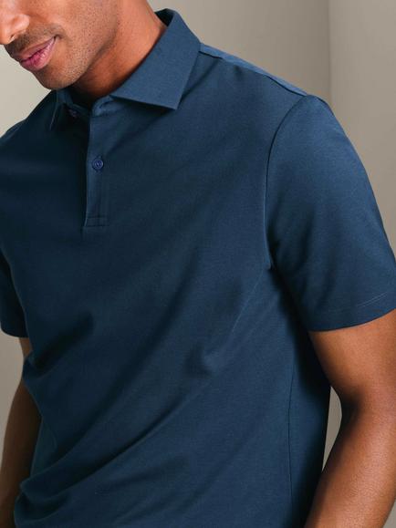Charles Tyrwhitt Stretch Cotton Blend Regular Fit Short Sleeve Smart Pique Polo Shirt - view 2, Petrol Blue