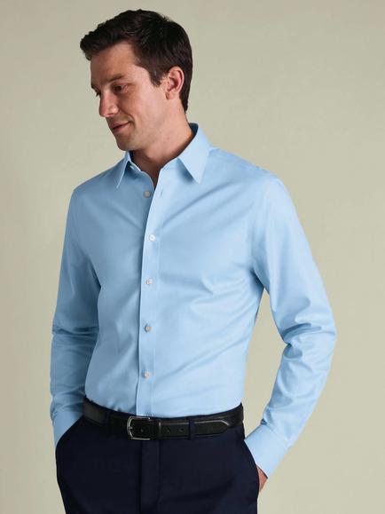 Charles Tyrwhitt Cotton Twill Non Iron Point Collar Shirt, Sky Blue - view 2, Sky Blue