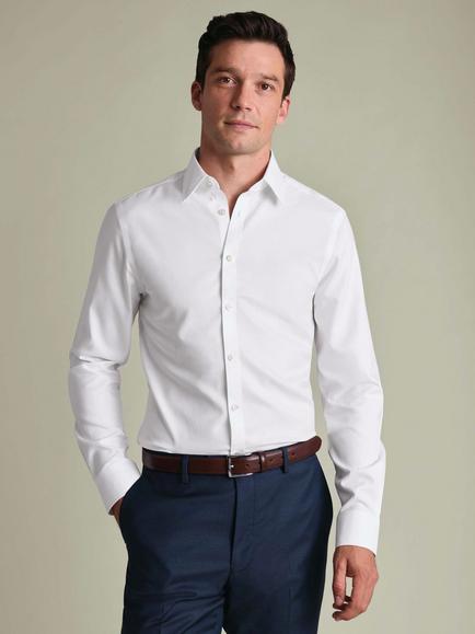 Charles Tyrwhitt Cotton Twill Non Iron Point Collar Shirt, White, White