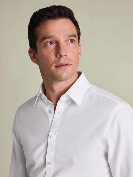 Charles Tyrwhitt Cotton Twill Non Iron Point Collar Shirt, White - view 2, White