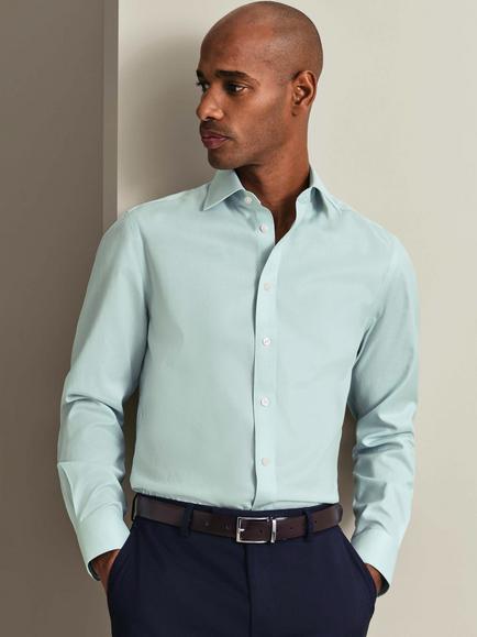 Charles Tyrwhitt Puppytooth Cotton Twill Non-Iron Slim Fit Shirt, Green, Green