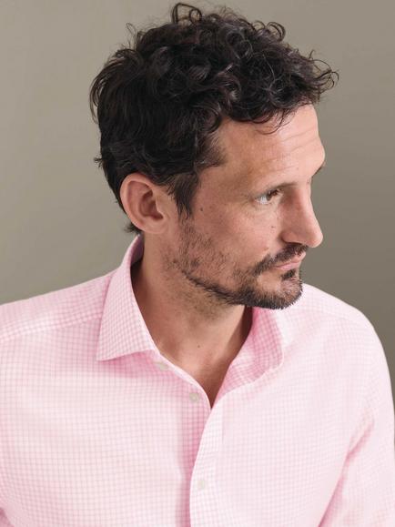 Charles Tyrwhitt Midi Grid Check Cotton Twill Non-Iron Slim Fit Shirt, Pink - view 2, Pink
