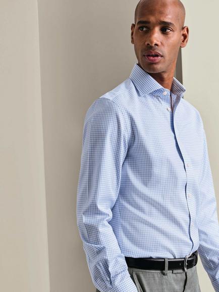Charles Tyrwhitt Midi Grid Check Cotton Twill Non-Iron Slim Fit Shirt, Sky Blue, Sky Blue