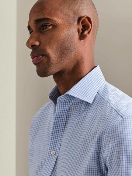 Charles Tyrwhitt Midi Grid Check Cotton Twill Non-Iron Slim Fit Shirt, Sky Blue - view 2, Sky Blue