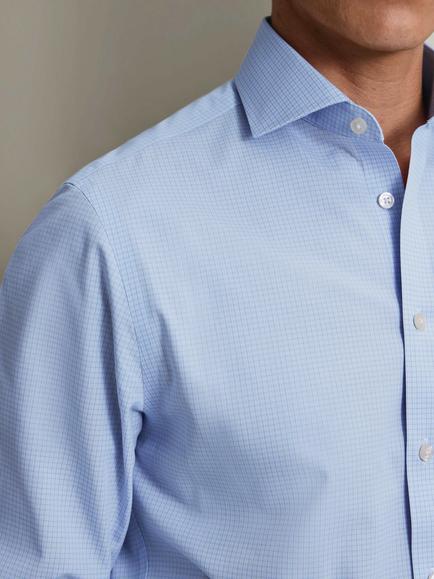 Charles Tyrwhitt Grid Check Cotton Poplin Non-Iron Stretch Slim Fit Shirt, Mid Blue - view 2, Mid Blue