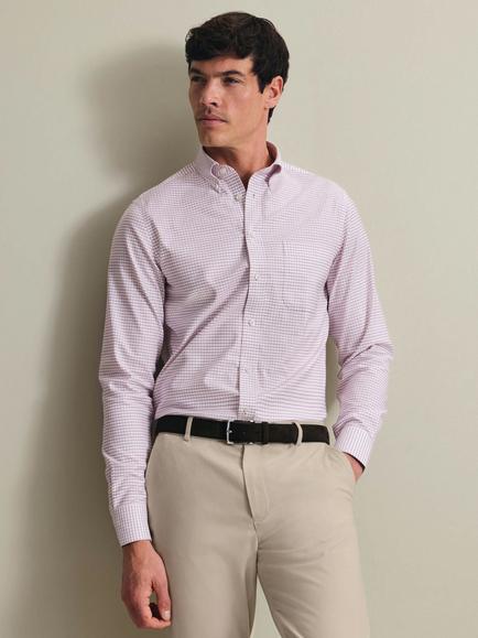 Charles Tyrwhitt Check Non-Iron Stretch Pinpoint Oxford Slim Fit Shirt, Burgundy Red