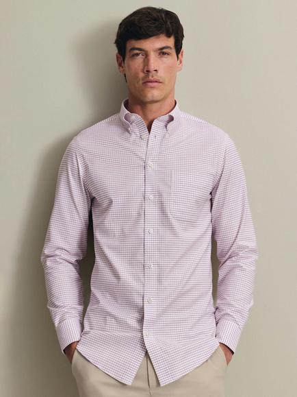 Charles Tyrwhitt Check Non-Iron Stretch Pinpoint Oxford Slim Fit Shirt - view 2, Burgundy Red
