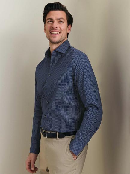 Charles Tyrwhitt Slim Fit Geometric Print Cotton Blend Shirt, Navy, Navy