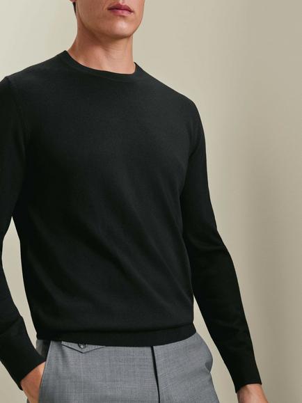 Charles Tyrwhitt Merino Wool Crew Neck Jumper - view 2, Black