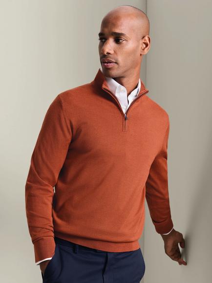 Charles Tyrwhitt Half Zip Merino Wool Jumper - view 2, Orange